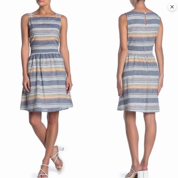 Beachlunchlounge Linen Blend Striped Summer Dress w/ Pockets Size XS - Picture 1 of 5